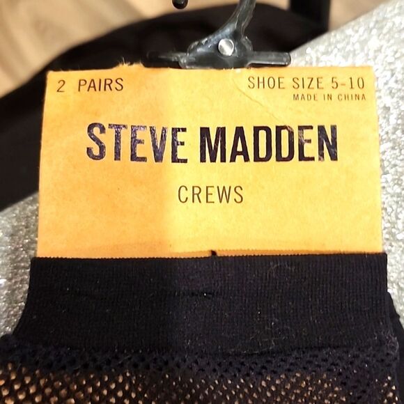 Steve Madden 2-PK Fishnet/Black Crew Socks - Picture 5 of 6